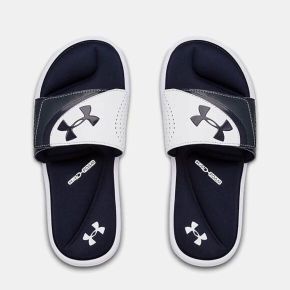 Under Armour Boys' UA Ignite VI Slides In White/Midnight Navy - 100 Size 3 - Picture 1 of 9